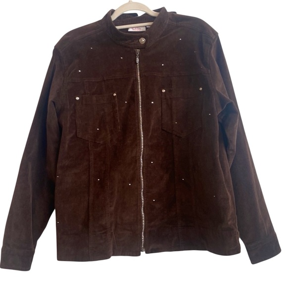 Quacker Factory Chocolate Brown and Bling Corduroy Zip Up Jacket - Picture 1 of 7